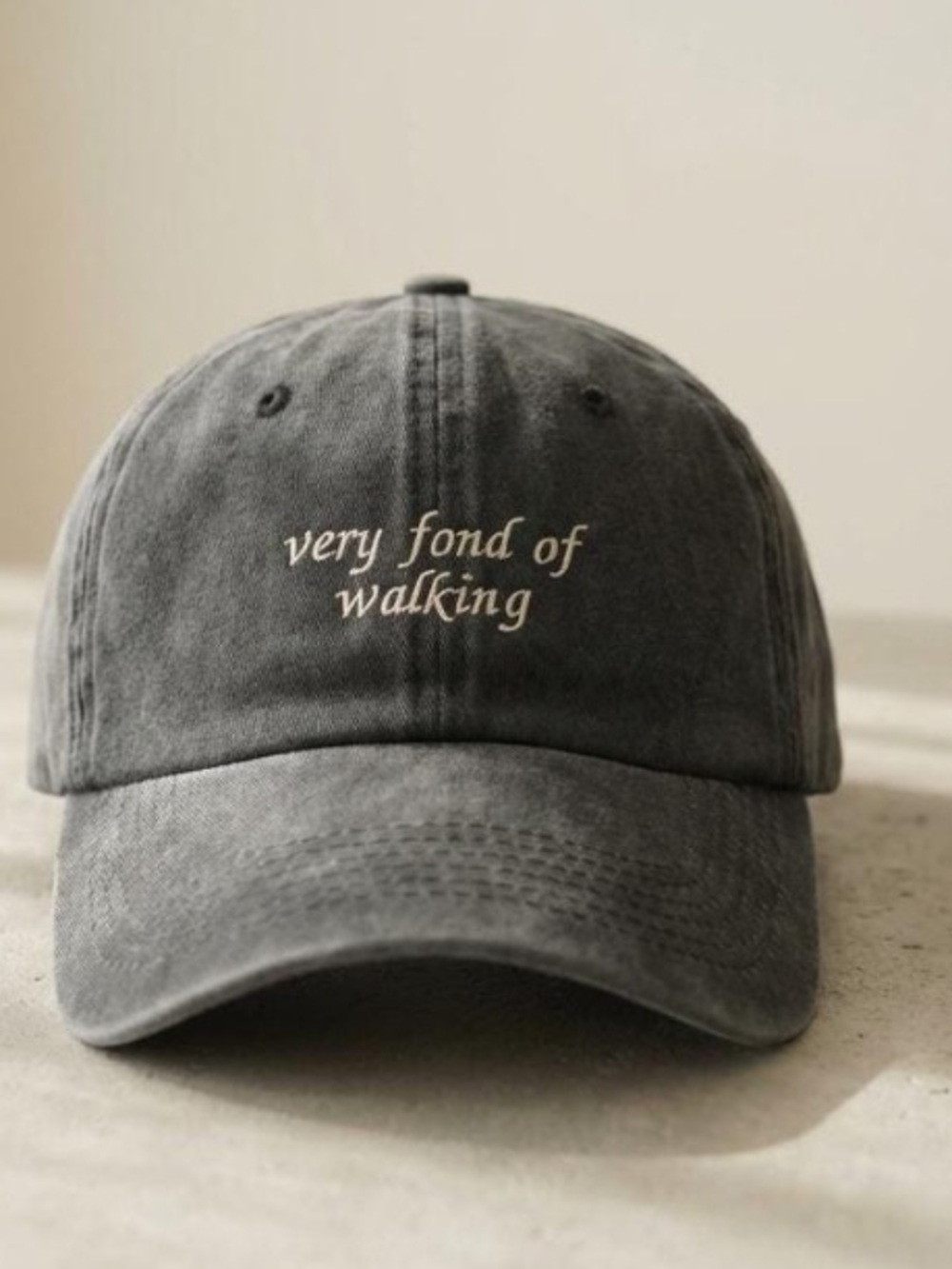 Very Fond of Walking Embroidered Baseball Cap - Gray Jane Austen